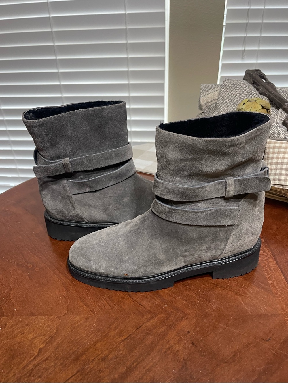 VINCE Cagney Shearling Fur-Lined Suede Moto Boot